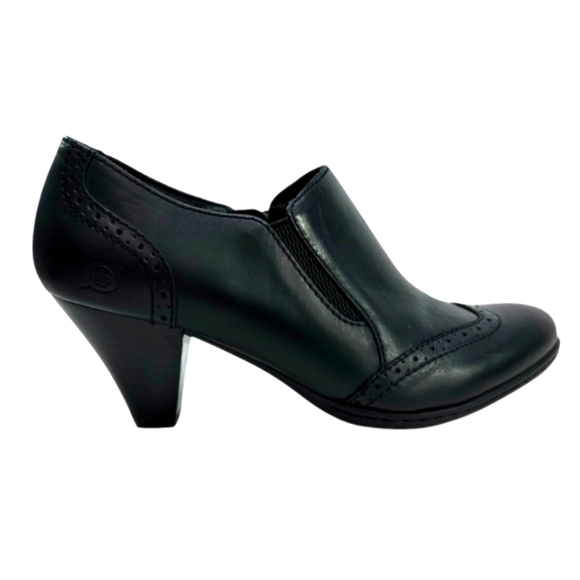 BORN Chakri Bootie US 8.5M Leather Wingtip Side Zip Black Vamp - Picture 1 of 6